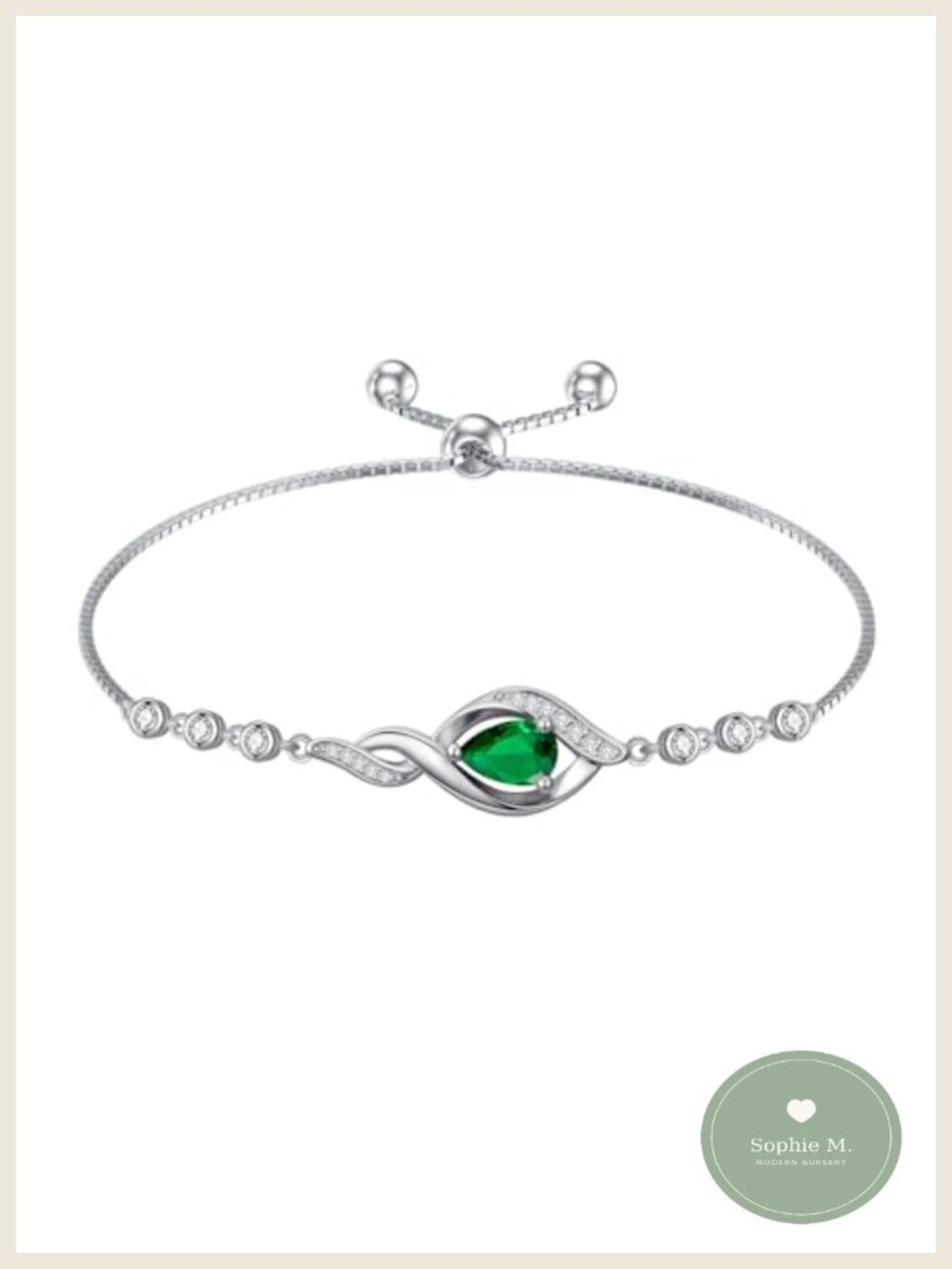 925 Sterling Silver Infinity Link Bracelet May Birthstone Gift for Her